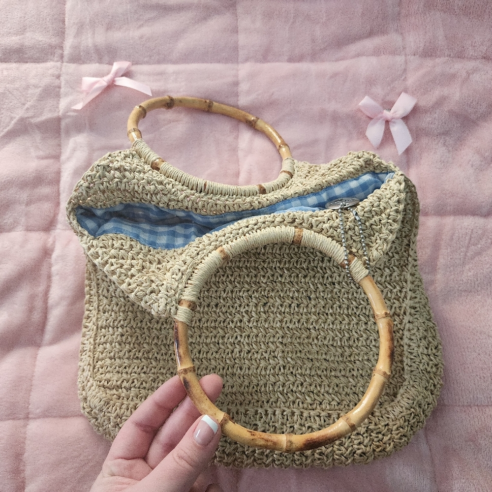 Esprit Woven Straw Tote with Bamboo Handles | Summer Bag - Picture 3 of 6